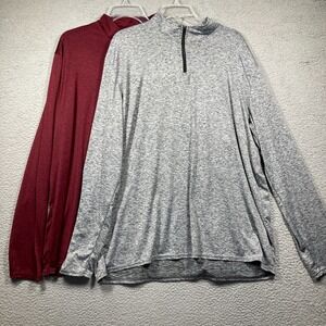 Real Essentials Tops Men's XL Lot of 2 Gray/Red‎ 1/4 Zip Long Sleeve Lightweight